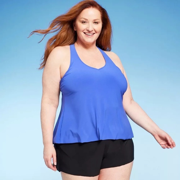 🍁 Aqua Green Tankini Top Blue UPF 50 V-Neck Racerback, 1X - Picture 1 of 1